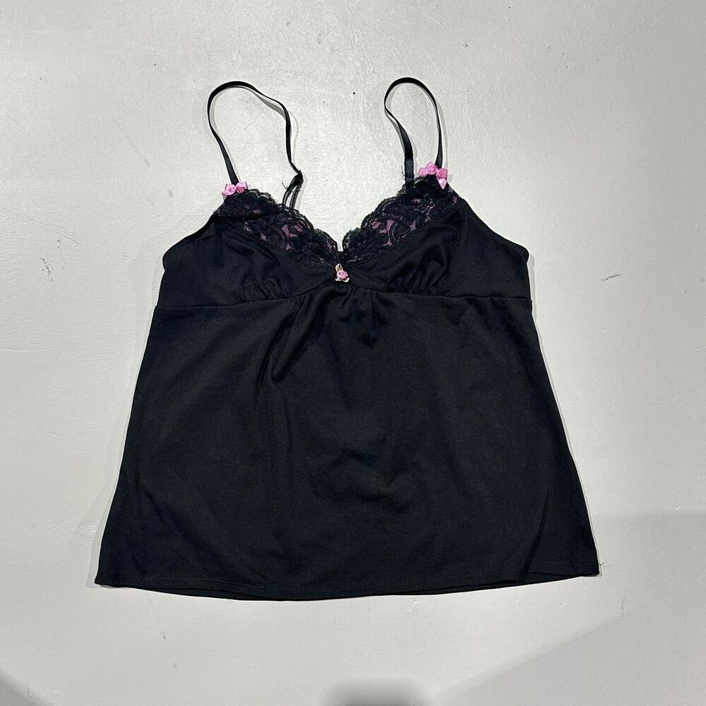Betsey Johnson Intimates Women's Small Black and Pink Lace Cami